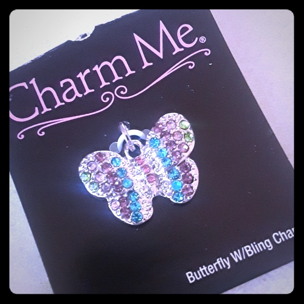 Silver butterfly charm with bling